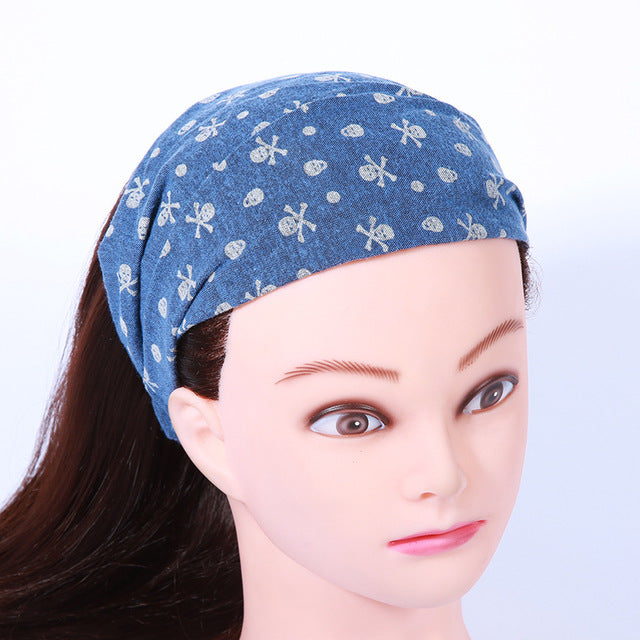 10pcs Bohemian Elastic Headbands Skull Print Turban Girls Hairbands Women Girls Headwrap Hair Accessories