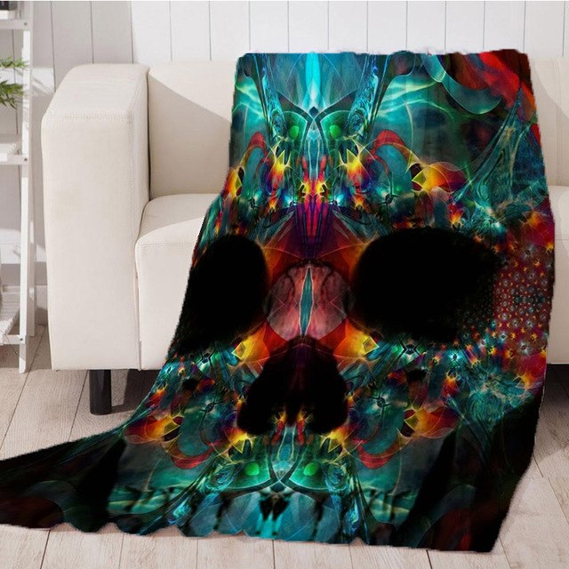 Flannel Halloween Skull Skeleton Head Spider Net Nightmare Throw Blanket Plaids Warmth Soft Plush Sofa Bed