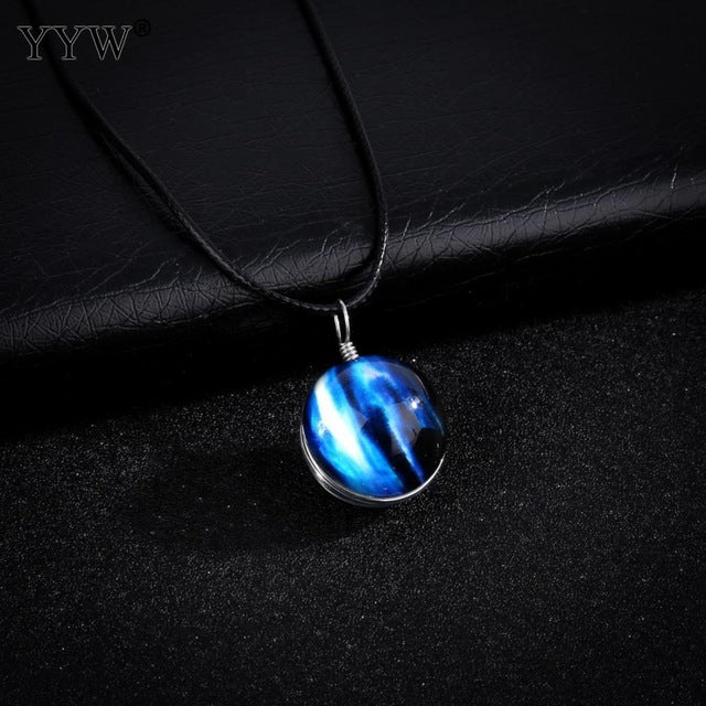 Time Gem Jewelry Necklace Glass Glowing Pendant Necklace Glow In The Dark Necklace Long Chain Luminous Necklace Starry Design