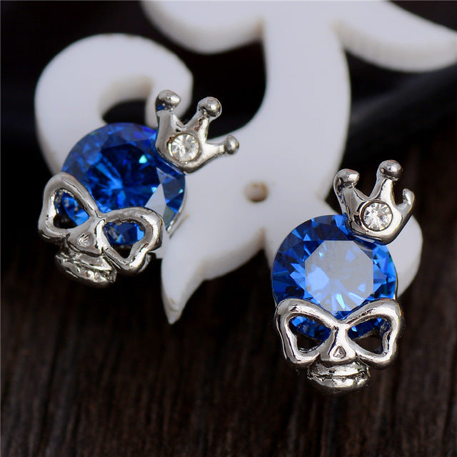 7 colors Silver color Skull with crown stud earrings cubic zirconia CZ zircon Jewelry  for women girl gift