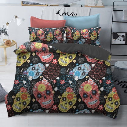 Sugar Skull King Size Bedding Sets Skull Duvet Cover with Pillowcases