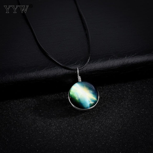 Time Gem Jewelry Necklace Glass Glowing Pendant Necklace Glow In The Dark Necklace Long Chain Luminous Necklace Starry Design