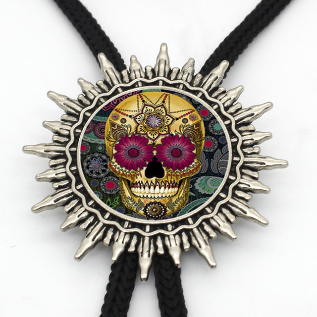 New Arrival Tattoo Skull Western Bolo Tie Round Glass Dome Sugar Skull Jewelry Mens Neck Tie Wholesale