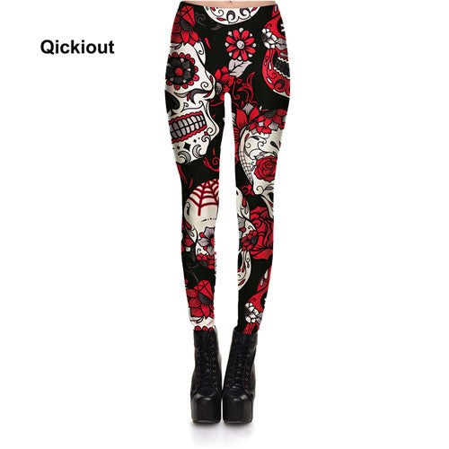 Qickitout Brands New Fitness Fashion Sexy Women Fashion Legging  Printing leggings Slim Skeleton Skull Leggings Woman Pants