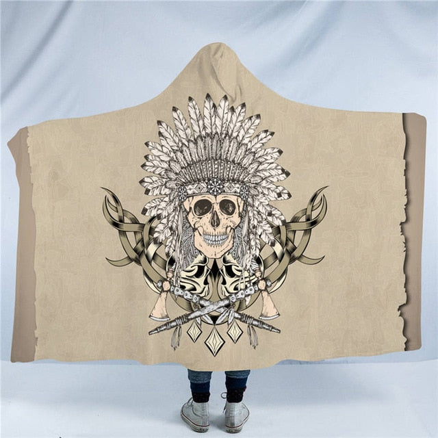 BeddingOutlet Skull Collection Hooded Blanket 3d Blue Fire Flame Sherpa Fleece Wearable Blanket Floral Stylish Throw Blanket