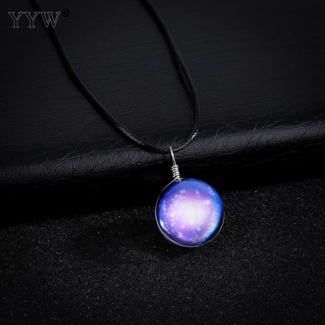 Time Gem Jewelry Necklace Glass Glowing Pendant Necklace Glow In The Dark Necklace Long Chain Luminous Necklace Starry Design