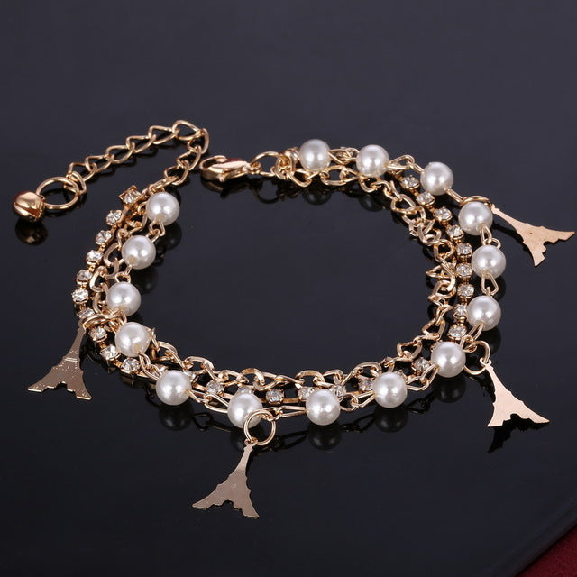 Gold Color Multilayer Beaded Pendant Bracelets and Bangles Fashion Women Heart Butterfly Charm Bracelet Jewelry Accessories