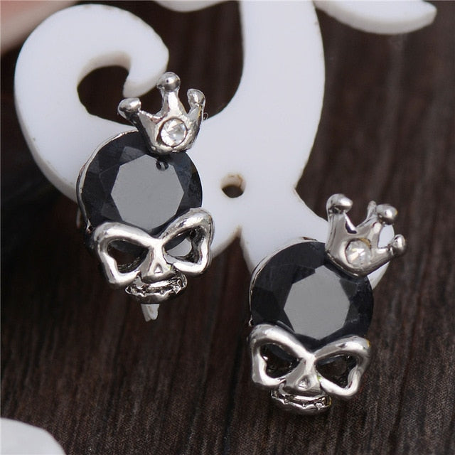 7 colors Silver color Skull with crown stud earrings cubic zirconia CZ zircon Jewelry  for women girl gift