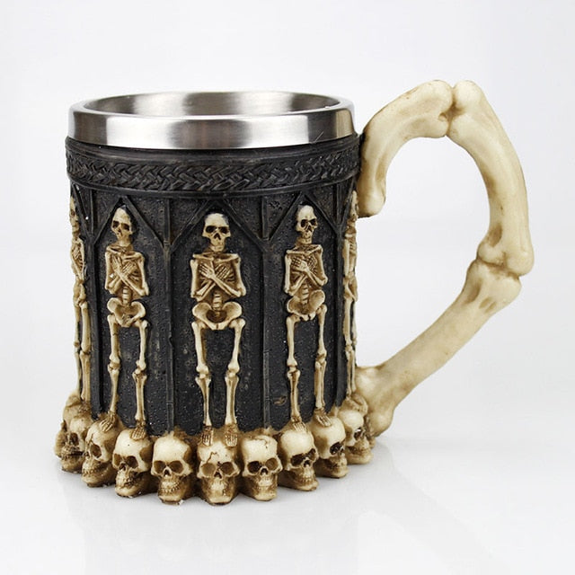 Skull Mug Contain Viking Skeleton Death Grim Knight Gothic Design Coffee Beer Tankard Mugs