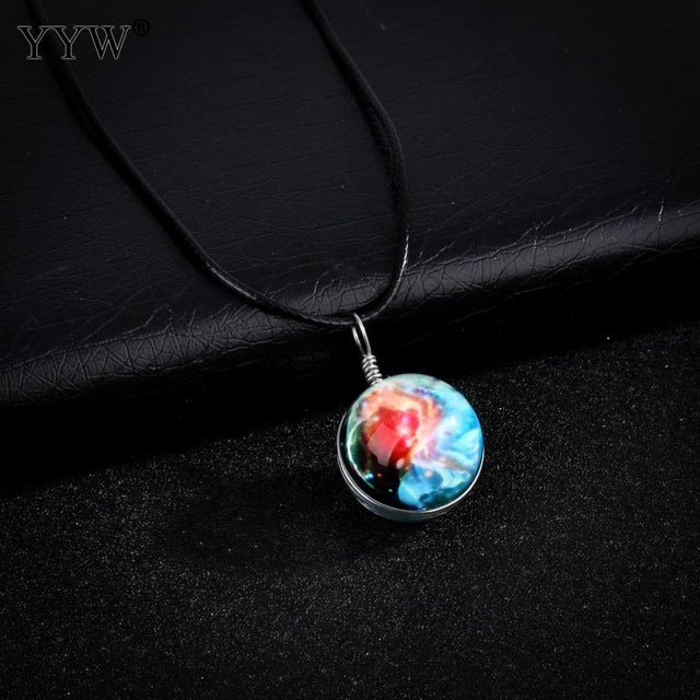 Time Gem Jewelry Necklace Glass Glowing Pendant Necklace Glow In The Dark Necklace Long Chain Luminous Necklace Starry Design