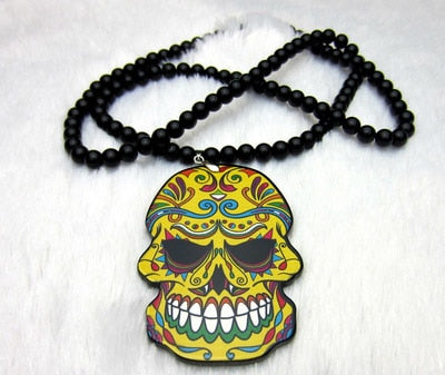 Punk Calavera Expandable Sugary-sweet whimsical skull Necklace Black Bead Mexican Day of the Dead Halloween Sugar Skull Necklace