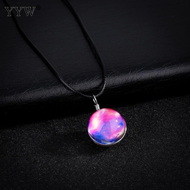 Time Gem Jewelry Necklace Glass Glowing Pendant Necklace Glow In The Dark Necklace Long Chain Luminous Necklace Starry Design