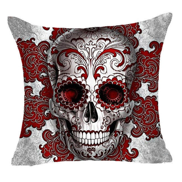 Skull Pattern Cushion Cover Colorful Print Polyester Pillow Casr