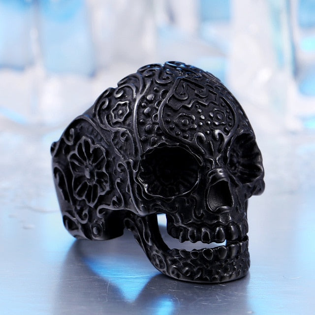 Wholesale Classic Garden Flower Skull Ring For Man Stainless Steel Man's Punk Style Jewelry BR8-071 US Size