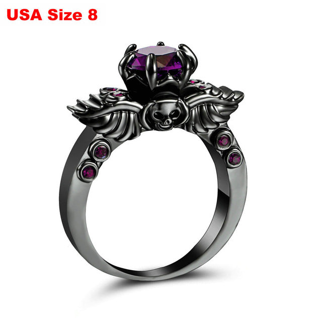 Brand New Arrival Creative Black Silver Gold colour Wing Skull Ring with AAA Zirconia Crystal Plated Party Jewelry