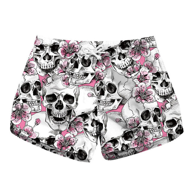 Women Sport Shorts Female Fitness Summer Beach Wear Flowers Skull 3D Printed Running Jogging Shorts Women Drop Shipping