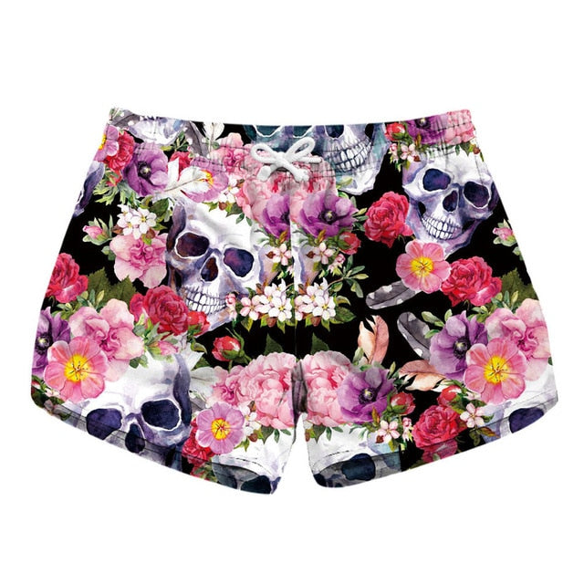 Women Sport Shorts Female Fitness Summer Beach Wear Flowers Skull 3D Printed Running Jogging Shorts Women Drop Shipping