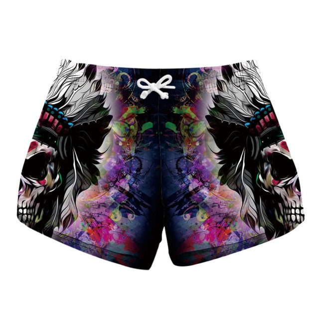 Women Sport Shorts Female Fitness Summer Beach Wear Flowers Skull 3D Printed Running Jogging Shorts Women Drop Shipping