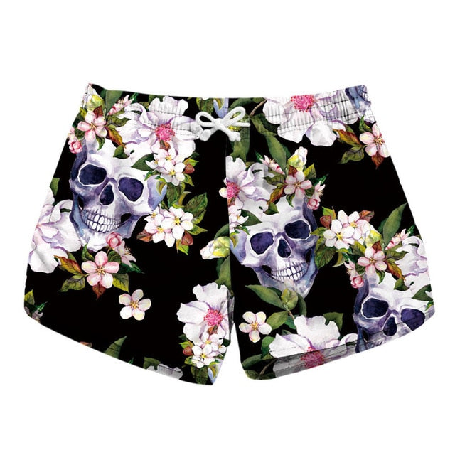 Women Sport Shorts Female Fitness Summer Beach Wear Flowers Skull 3D Printed Running Jogging Shorts Women Drop Shipping