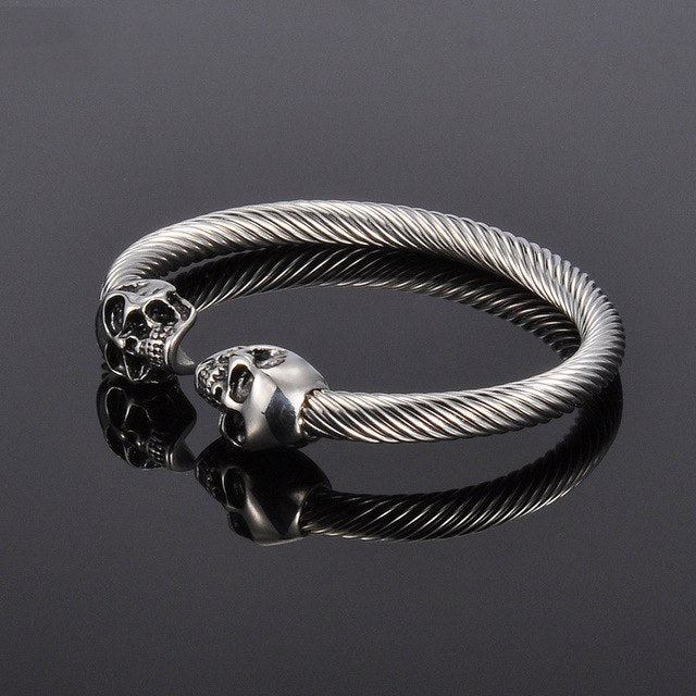 Punk Rock Stainless Steel Bracelet Men Antique Silver Gold Color Skull Bracelet Men Gothic Jewelry Open Bracelet&Bangles