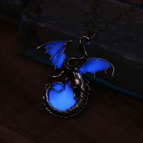 Retro Dragon Glow in the Dark necklace Silver Chain