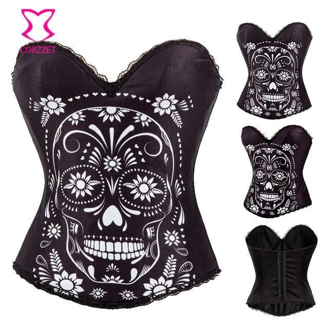 Black Skull Cotton Corset Corsets