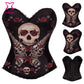 Red Rose Flower & Skulls Printed Sexy Corset