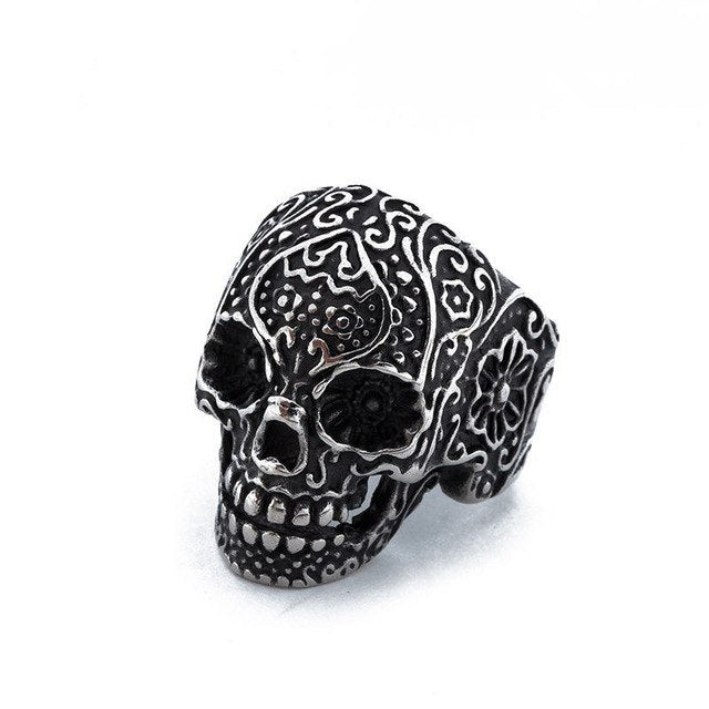 Hiphop Cool Men's Gothic Carving Ring Stainless Steel High Quality cross Skull ring Jewelry For man