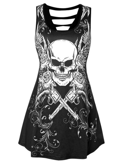 Women Tops Skull Print Cut Out Top Gothic dress, tanktop