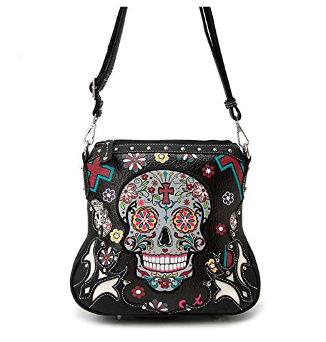 Sugar Skull Purse Cross Body Bag with Concealed Carry Pocket