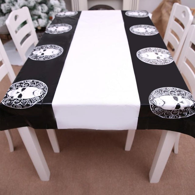 Waterproof Disposable Plastic Table Cover Halloween Skull Pumpkin Tablecloth