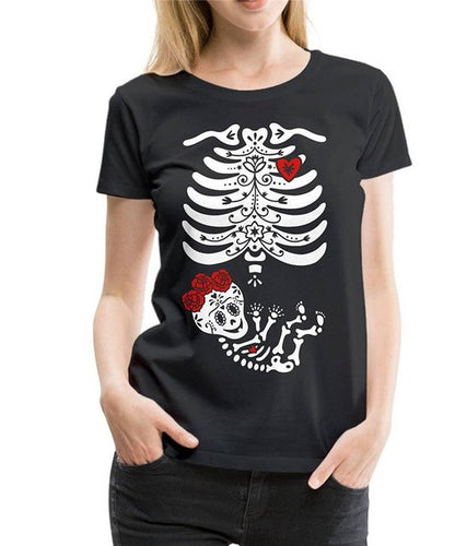 Tee Shirts Hipster Crew Neck Graphic Skeleton Sugar Skull