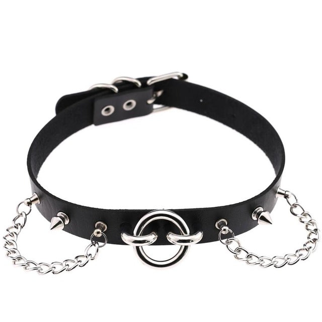 Choker Rivets O Round Metal Silver Color Leather Collar Bondage Goth Chokers Women Gothic Necklace 2017 New Punk Jewelry