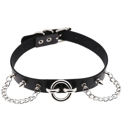 Choker Rivets O Round Metal Silver Color Leather Collar Bondage Goth Chokers Women Gothic Necklace 2017 New Punk Jewelry