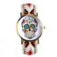 Fashion Sugar Skull Bohemian Stainless Steel Women Watch With 4 Colors Fabric Band For Gifts