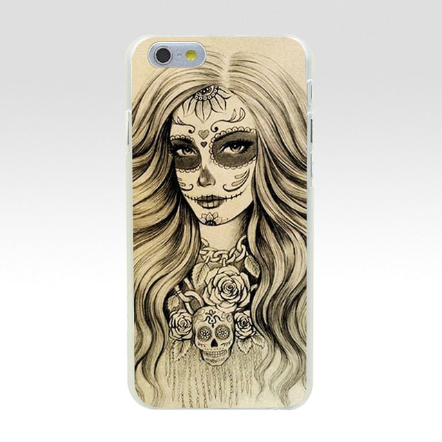 Minason Sugar Skull Drawings Transparent Hard Plastic Case for iPhone