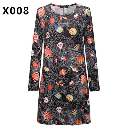 Casual Loose Round Neck Halloween Xmas Party Dress