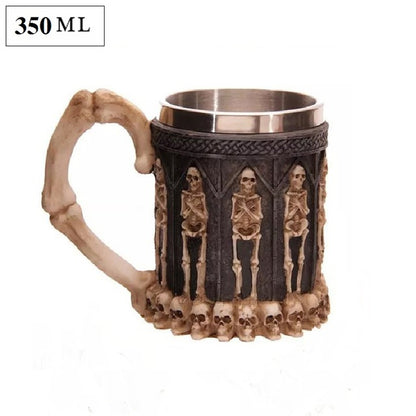 3D Creative Skull Mug Double Wall Stainless Steel Tea Cup Milk Bottle Coffee Mug Skull Knight Tankard Drinking Mug