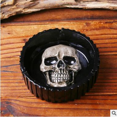 Resin Skull Statue Ashtray Ornaments/White Human Skull Sculpture Cigarette Ashtray Container Replica Home Bar Decor