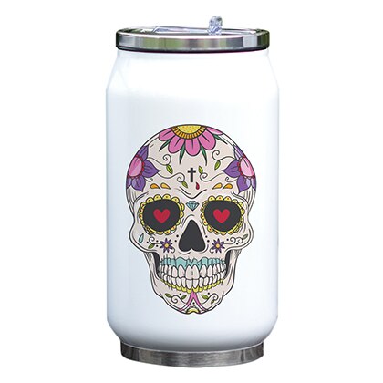 Cool Design Bottle Skull Thermos Cup with Straw Creative Watercolor Painting Print Bottle Stainless Steel  Vacuum Insulated