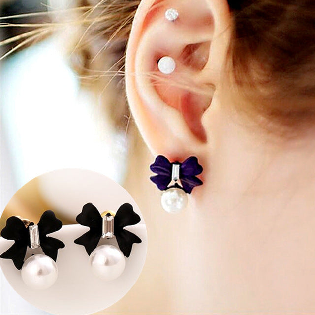 Imitation Pearl Heart Crystal Flower Bow Leaf Angel Wings Geometry Stud Earrings for Women Jewelry