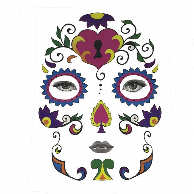 Halloween Mask Sticker Temporary Face Art Mask Sugar Skull Tattoo