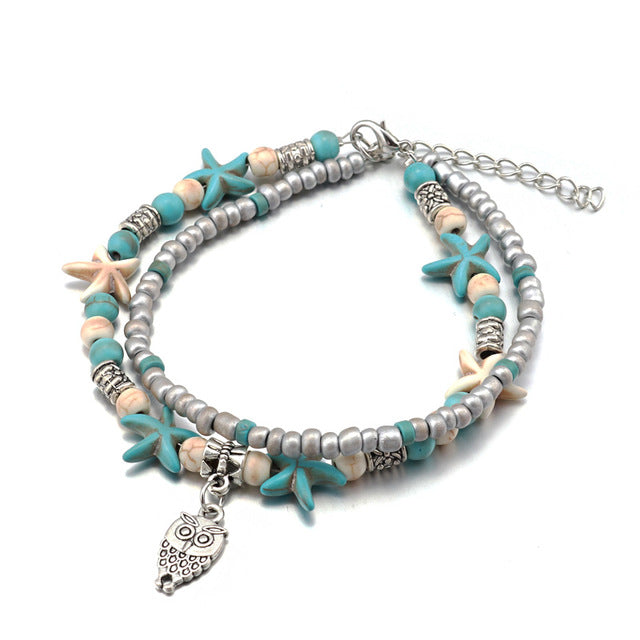 Tenande Bohemian Shell Beads Starfish Anchor Anklets Bracelets for Women Beach Leg Chain Ankle Chain Sandals Foot Jewelry