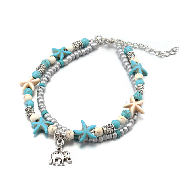 Tenande Bohemian Shell Beads Starfish Anchor Anklets Bracelets for Women Beach Leg Chain Ankle Chain Sandals Foot Jewelry