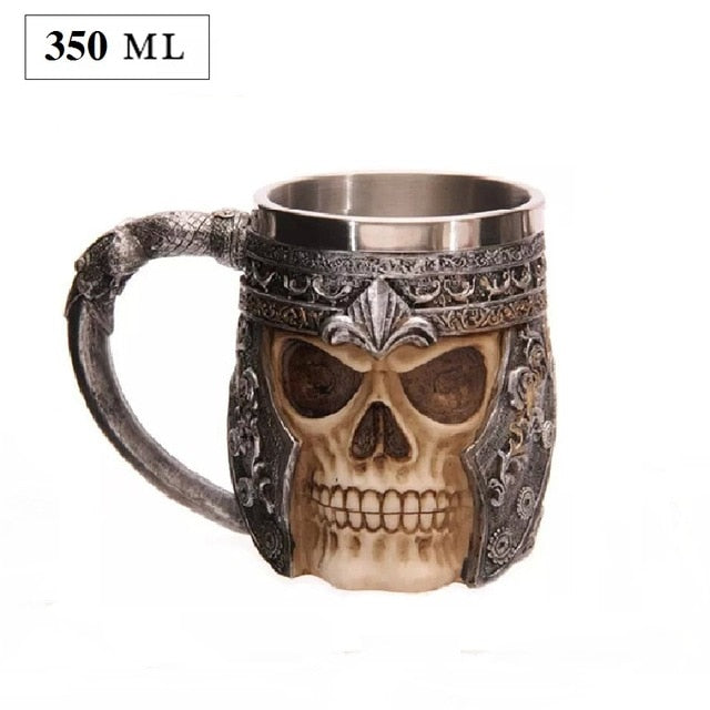 3D Creative Skull Mug Double Wall Stainless Steel Tea Cup Milk Bottle Coffee Mug Skull Knight Tankard Drinking Mug