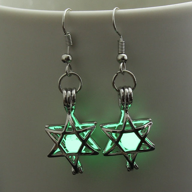 High Quality Hollow Five Pointed Star Drop Earrings Glowing in The Dark Vintage Silver Color Luminous Jewelry Earring For Women