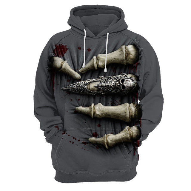 New 3d printing hoodie flame style men skull hoodies