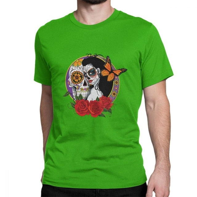 Sugar Skull Vintage Cotton Tees Short Sleeve