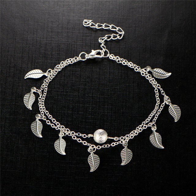 Anklet Bracelet On The Leg Fashion Silver Color Leaf Anklets For Women Foot Jewelry Beach Ankle Bracelet Gift