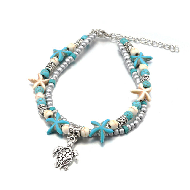 Tenande Bohemian Shell Beads Starfish Anchor Anklets Bracelets for Women Beach Leg Chain Ankle Chain Sandals Foot Jewelry